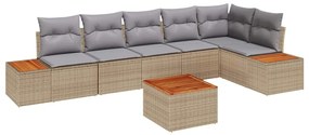vidaXL Kerti Kanapé Szett párnával 7 pcs Bézs Poli rattan