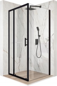 Zuhanykabin 100x100cm tolóajtó fekete Esg üveg 6mm bevonat