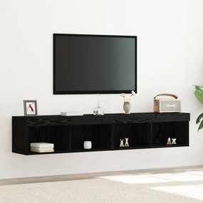 TV Fali Szekrények LED Fénnyel 2 db Fekete Tölgy 80x30x30 cm