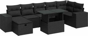 vidaXL 5 részes fekete polyrattan kerti kanapészett párnákkal