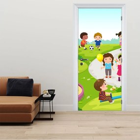 Fotótapéta ajtóra - Gyermekek szórakozása a homokozón (95x205cm)