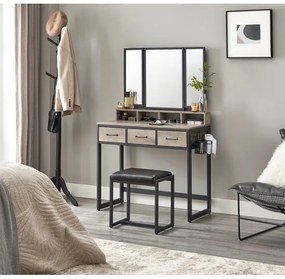 FLORA sminkasztal puffal 28,6x42 cm szürke/fekete