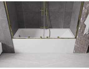 Mexen Velar Duo, 2 szárnyas eltolható kádparaván 180 x 150 cm, 8mm átlátszó üveg, arany fényes profil, 896-180-000-02-50
