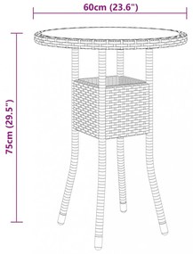 barna polyrattan és edzett üveg kerti asztal Ø60 x 75 cm