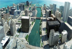 Fotótapéta Város Panoráma felhőkarcolók és folyó 350x250 zöld +ragasztó