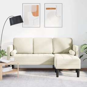 Kerti Kanapé Pad és Párnák L-Alakú Krém Bársony, L-alakú Kanapé Krém 173x131x67 cm Bársony, Pad Krém 113 cm Bársony
