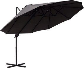Outsunny XXL Napernyő, Ovális 445x270cm, Kerti Napernyő Kézi Karral, Keresztaljú Napernyő Sötétszürke | Aosom