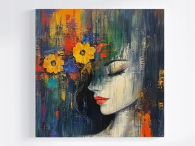 Vászonkép Canvas Figura Portré Nő Arc Színes Virágok 40x40