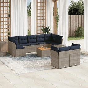 10 részes szürke polyrattan kerti ülőgarnitúra párnával
