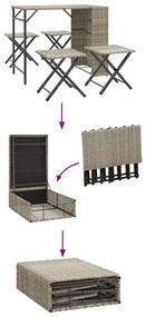 5 részes szürke polyrattan összecsukható kerti étkezőgarnitúra
