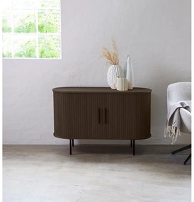 Barna komód tolóajtóval, tölgyfa dekorral 120x76x45 cm Nola – Unique Furniture