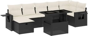 vidaXL 8 részes fekete polyrattan kerti ülőgarnitúra párnákkal