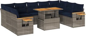 vidaXL 10 részes szürke polyrattan akácfa kerti ülőgarnitúra párnákkal