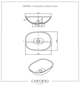 Cerano Libra, öntött márvány asztali mosogató 550x400x135 mm, fekete matt, CER-CER-WB16B