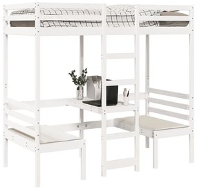 fehér fenyő galériaágy-keret asztallal és székekkel 80 x 200 cm