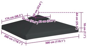 sötétszürke csere pavilon ponyvatető 310 g/m² 3 x 3 m