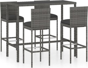 vidaXL 5 darabos szürke polyrattan kerti bárszett párnákkal