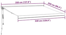 antracit/fehér szövet/alumínium behúzható napellenző 3,5x2,5m