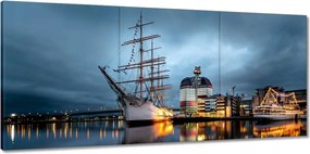 Vászonkép 150x70 Vitorláshajó a kikötőben éjszaka