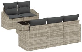 6 részes kerti kanapé szett párnákkal világosszürke rattan