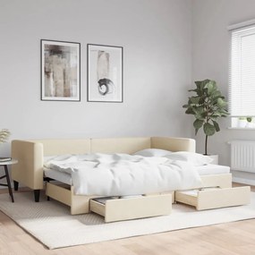 krémszínű kihúzható szövetheverő fiókokkal 90 x 200 cm