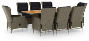9 részes barna polyrattan kültéri étkezőgarnitúra párnákkal