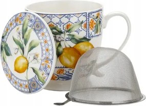 Porcelán teásbögre fedő virágszűrő 480 ml teához