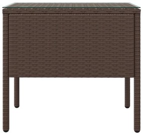 barna polyrattan és edzett üveg kisasztal 53 x 37 x 48 cm