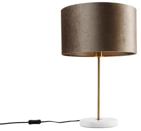 Asztali lámpa sárgaréz taupe bársonyernyővel 35 cm - Kaso