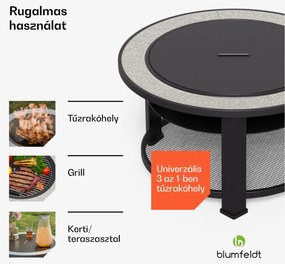 Merano Circolo 3 az 1-ben, tűzrakóhely grill funkcióval, használható asztalként, 87 cm-es átmérő
