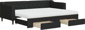 vidaXL fekete kihúzható szövet heverő fiókokkal 80 x 200 cm