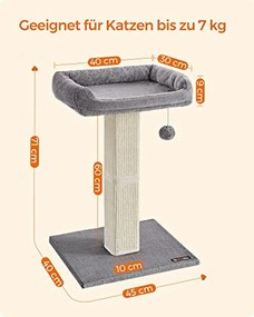 Macskakaparó oszlop, macskakaparó 40 x 30 cm-es platformmal, világosszürke