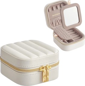 Utazó ékszertok, kis ékszerdoboz-rendező tükörrel, 10,5 x 6 x 10,5 cm,felhő fehér