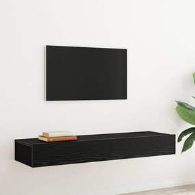 2 db fekete tölgyfa TV-szekrény LED lámpákkal 60 x 35 x 15,5 cm
