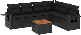 vidaXL 7 részes fekete polyrattan kerti ülőgarnitúra párnával
