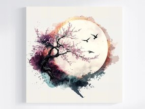 Canvas Vászonkép Grafika Hold Madarak Cseresznye Sakura Japandi 80x80