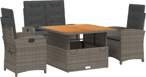 vidaXL 4 részes szürke polyrattan kerti étkezőszett párnával