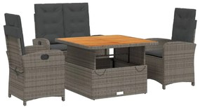 vidaXL 4 részes szürke polyrattan kerti étkezőszett párnával