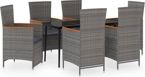 vidaXL 7 részes szürke kerti étkezőgarnitúra párnákkal