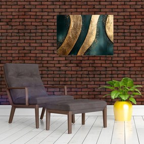 Üveg kép - Zöld absztrakció arannyal I. (70x50 cm)