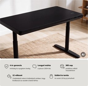 Elektromos ülő-álló íróasztal fiókkal és Qi vezeték nélküli töltővel fekete, 1200 mm: ELLIS