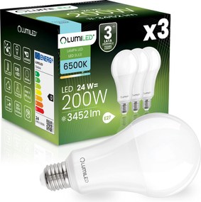 3x Led Izzó E27 A95 24W 200W 3452lm 6500K Hideg 260° Lumiled