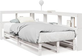 vidaXL fehér tömör fenyőfa könyvespolcos ágy matrac nélkül 90 x 190 cm
