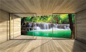 Fotótapéta Trópusi vízesés Kilátás Ablak Zöld vinil 208x146 +ragasztó
