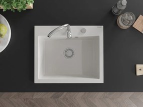 Mexen Elix 1-medencés gránit mosogató 600 x 500 mm, fehér, króm szifon - 6525601005-20
