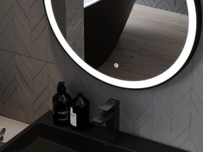Mexen Esso kerek LED háttérvilágítású fürdőszobai tükör 100cm 6000K páramentes fűtőbetét fekete keret 9825-100-100-611-70