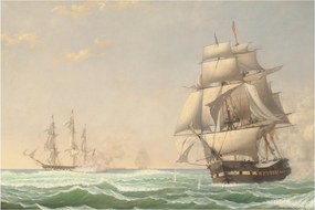 Kép - Fitz Henry Lane, The United States Frigate President Engaging the British Squadron, reprodukciók (90x60 cm)