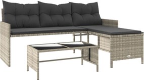 vidaXL L-alakú szürke polyrattan kerti kanapé asztallal és párnákkal