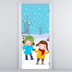 Fotótapéta ajtóra - Téli gyerekszórakozás (95x205cm)