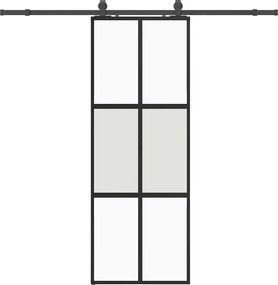 vidaXL fekete edzett üveg tolóajtó fémszerelék szettel 76x205 cm